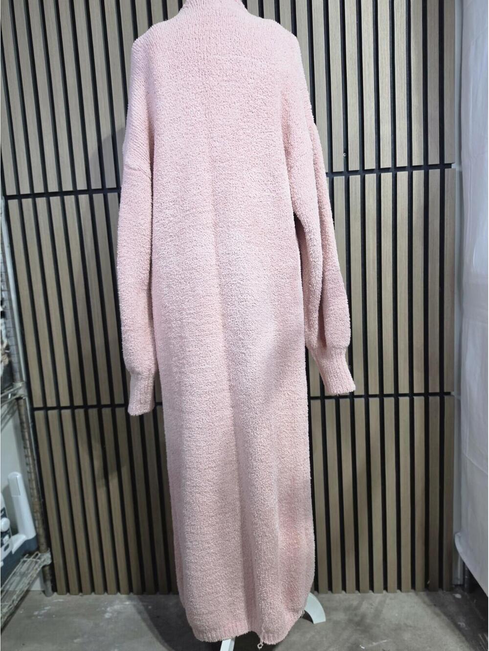 Pink Solid Knit 2-Piece Set Women Scoop Neck Dress & Long Sleeve Cardigan - Picture 3 of 6